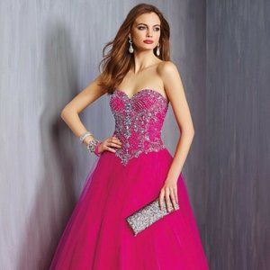 Bright Pink Strapless Embellished Fabulous Formal Ball Gown S…